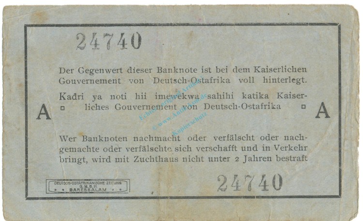 1 Rupie Schein 1915 gbr. DOA.12, Ros.911, P.6 Deutsch-Ostafrika -1319-