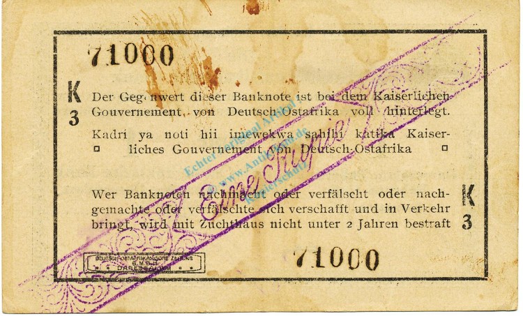 1 Rupie Schein 1916 gbr. DOA.31.a, Ros.929, P.20 Deutsch-Ostafrika -1316-