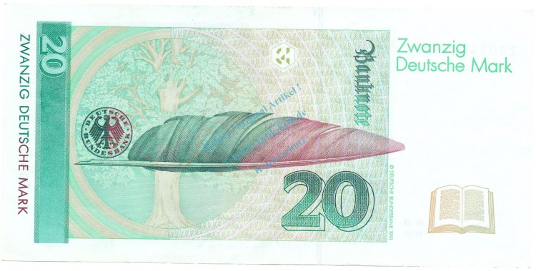 20 D-Mark -Ersatznote- L-gbr 1991 BRD-42.b, Ros.298, P.39.a , Deutsche Bundesbank -0512-