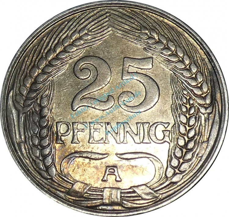 25 Pfennig Kursmünze -gr. Adler- 1911 A -deutsches Kaiserreich- ss-vz J.18 -0822-
