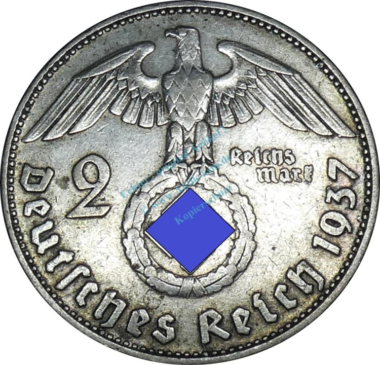 2 Mark Kursmünze -Hindenburg- 1937 D -deutsches Reich- ss-vz J.366 -0809-