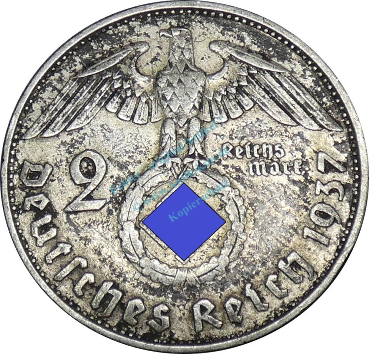 2 Mark Kursmünze -Hindenburg- 1937 J -deutsches Reich- ss-vz J.366 -0813-