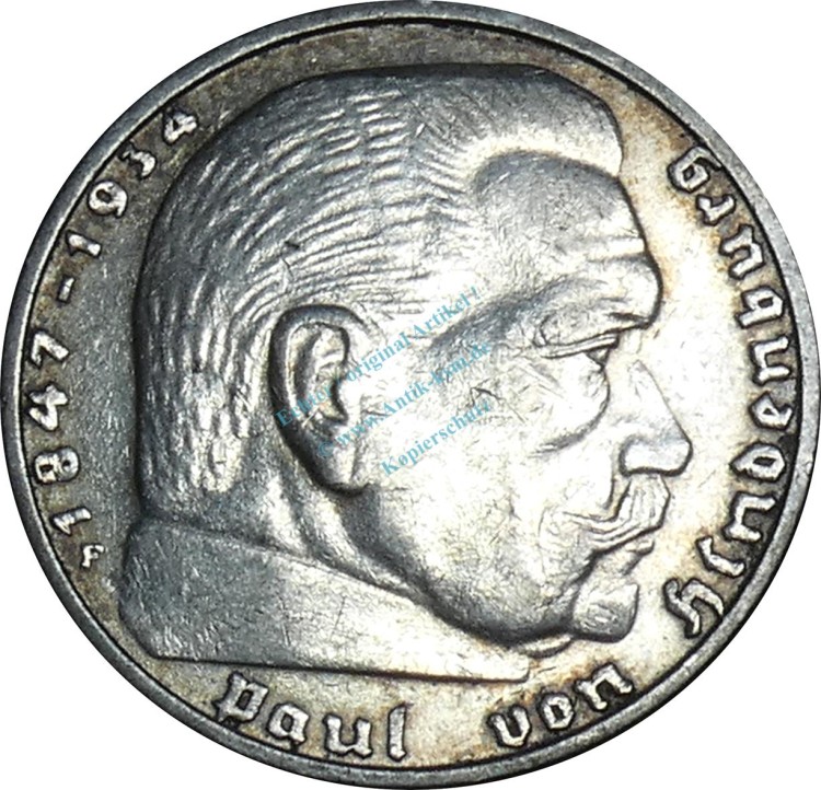 2 Mark Kursmünze -Hindenburg- 1938 F -deutsches Reich- ss-vz J.366 -0801-
