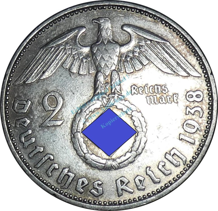 2 Mark Kursmünze -Hindenburg- 1938 F -deutsches Reich- ss-vz J.366 -0801-