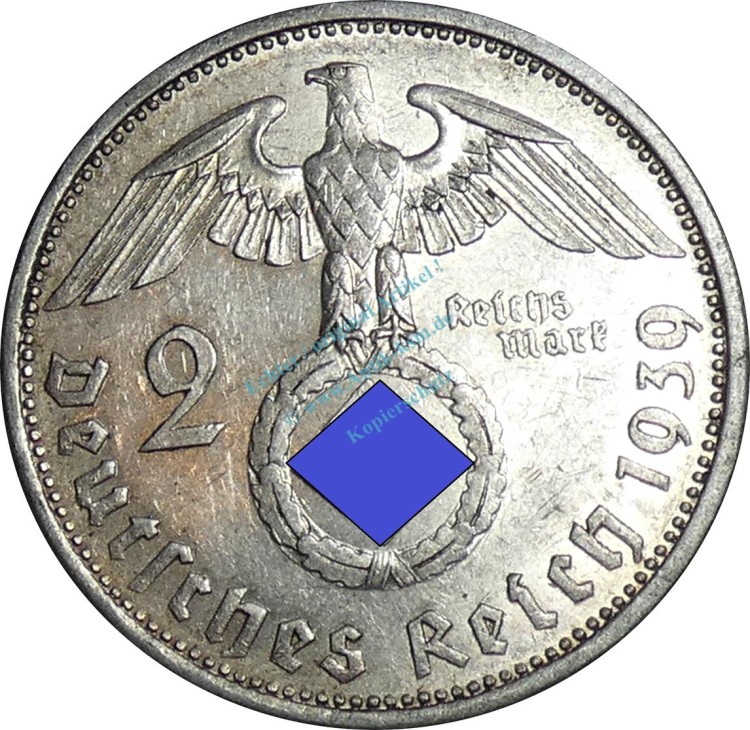 2 Mark Kursmünze -Hindenburg- 1939 A -deutsches Reich- ss-vz J.366 -0804-