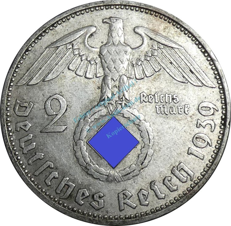 2 Mark Kursmünze -Hindenburg- 1939 J -deutsches Reich- ss-vz J.366 -0807-