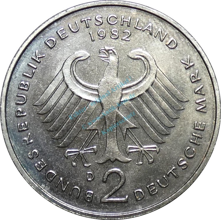 2 Mark Kursmmünze 1982 D -BRD Kurt Schuhmacher- ss-vz , J.424 -0678-