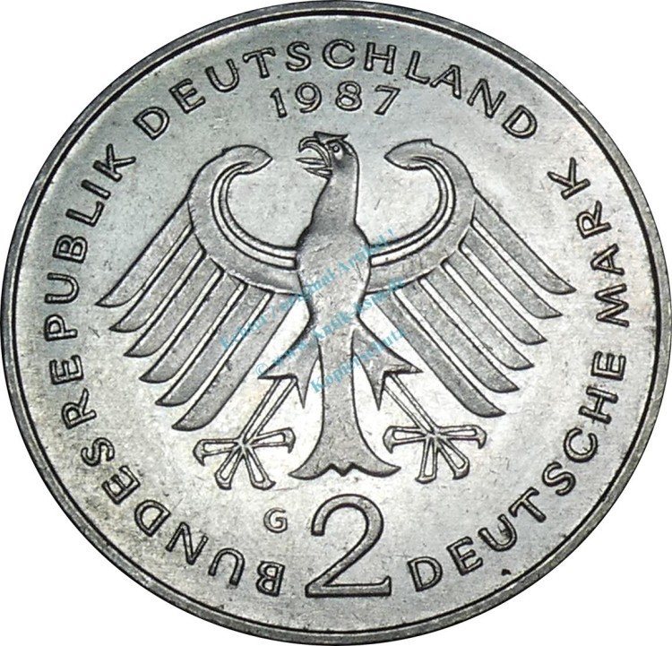 2 Mark Kursmmünze 1987 G -BRD Konrad Adenauer- ss-vz , J.406 -0676-