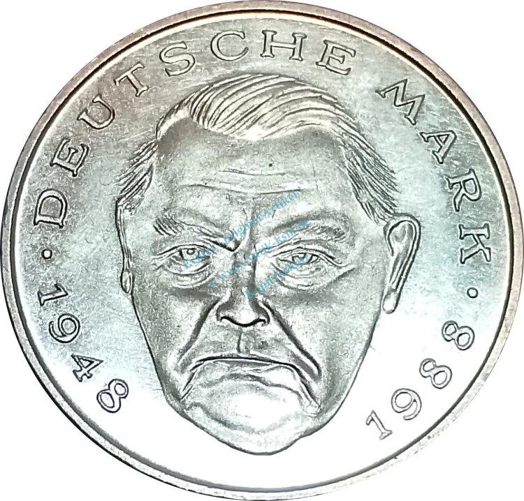 2 Mark Kursmmünze 1988 G -Ludwig Erhard- ss-vz , J.445 -0666-