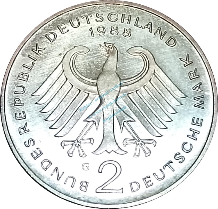 2 Mark Kursmmünze 1988 G -Ludwig Erhard- ss-vz , J.445 -0666-