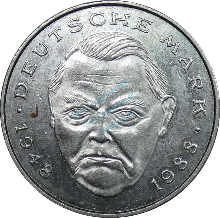 2 Mark Kursmmünze 1989 J -BRD Ludwig Erhard- ss-vz , J.445 -0683-