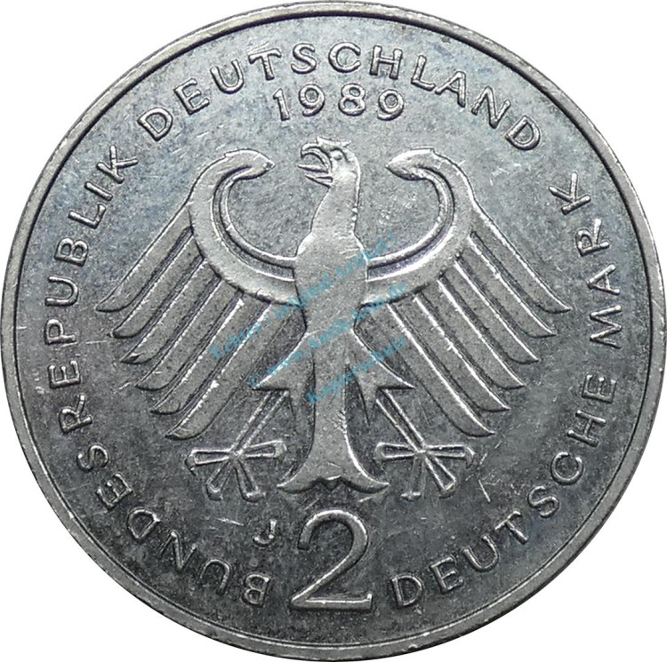 2 Mark Kursmmünze 1989 J -BRD Ludwig Erhard- ss-vz , J.445 -0683-
