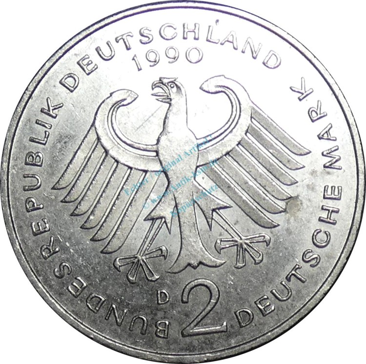 2 Mark Kursmmünze 1990 D -BRD Franz-Josef Strauß- ss-vz , J.450 -0680-