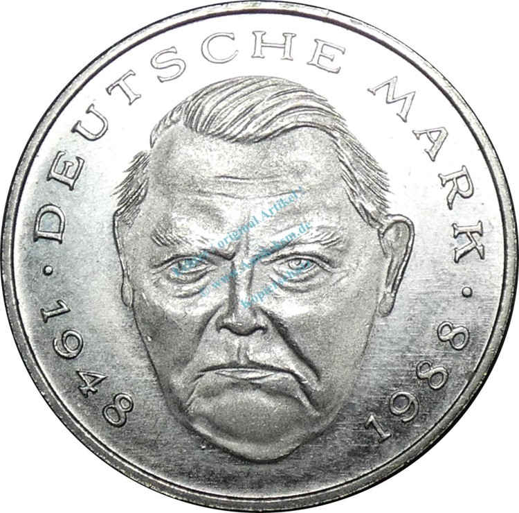 2 Mark Kursmmünze 1990 G -BRD Ludwig Erhard- ss-vz , J.445 -0679-