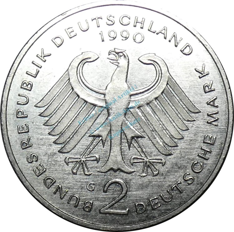 2 Mark Kursmmünze 1990 G -BRD Ludwig Erhard- ss-vz , J.445 -0679-