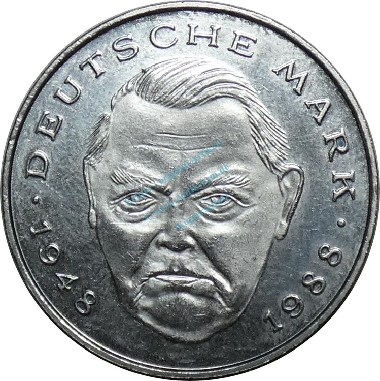 2 Mark Kursmmünze 1990 J -BRD Ludwig Erhard- ss-vz , J.445 -0683-