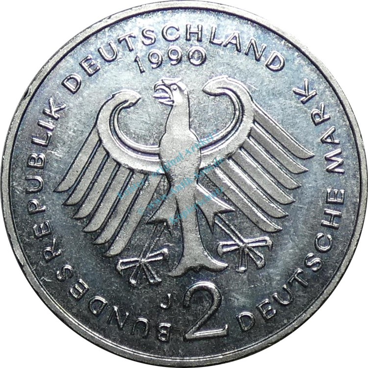 2 Mark Kursmmünze 1990 J -BRD Ludwig Erhard- ss-vz , J.445 -0683-