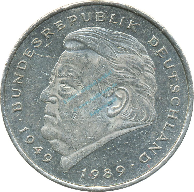 2 Mark Kursmmünze 1990 J -Franz-Josef Strauß- ss-vz , J.450 -0692-