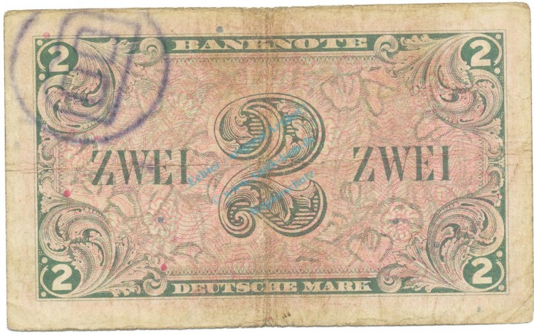 2 Mark Schein -B Stpl- gbr 1948 WBZ-15, Ros.235, P.3.b-d , Bank deutscher Länder -1297-