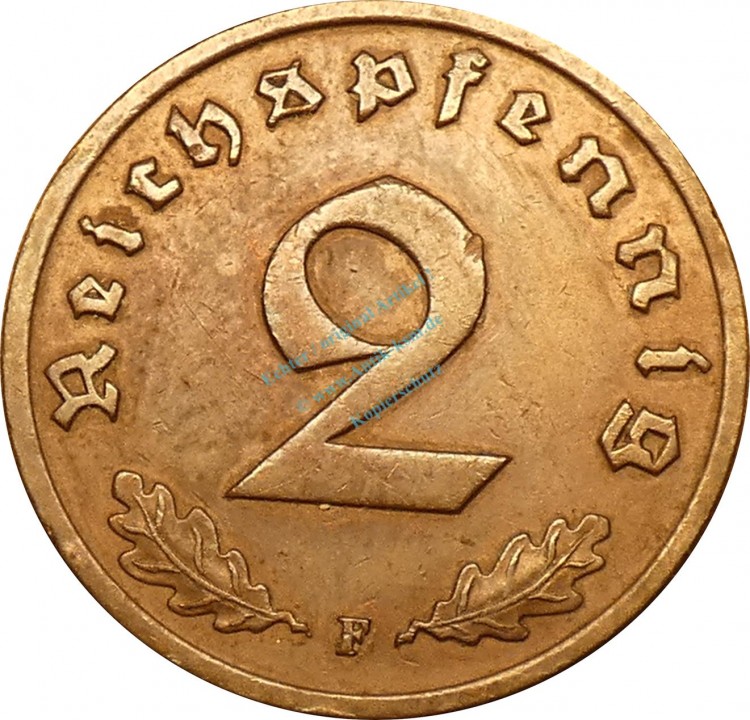2 Pfennig Kursmünze 1936 F -Drittes Reich- ss-vz , J.362 -0735-