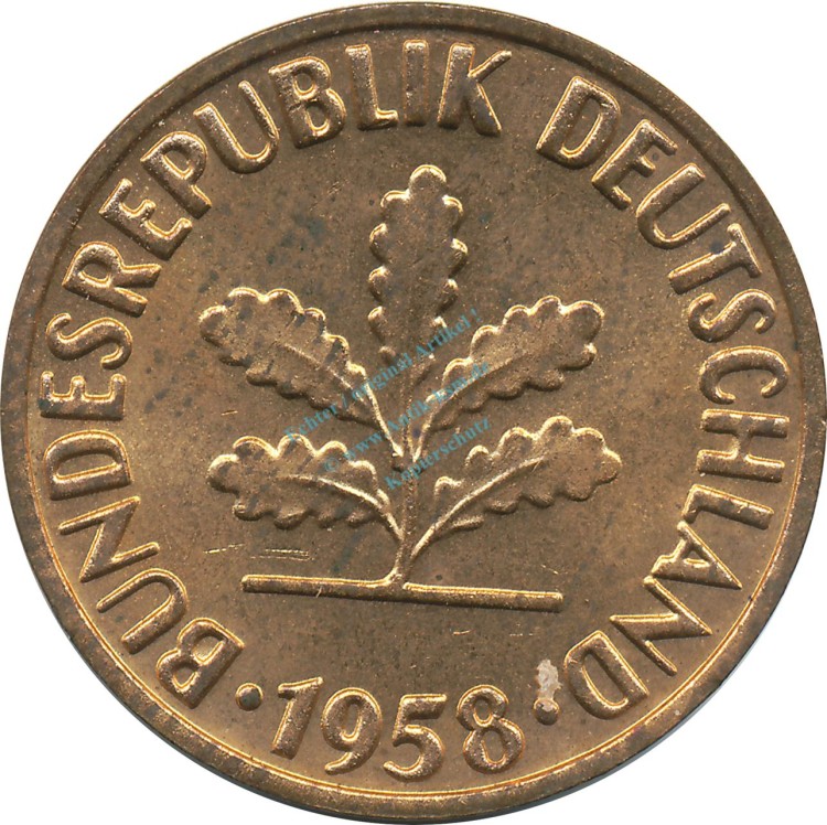 2 Pfennig Kursmmünze 1958 F -Bundesrepublik Deutschland- ss-vz , J.381 -0685-