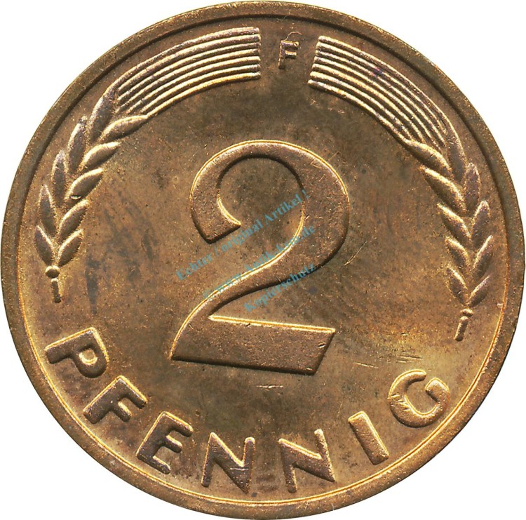 2 Pfennig Kursmmünze 1958 F -Bundesrepublik Deutschland- ss-vz , J.381 -0695-
