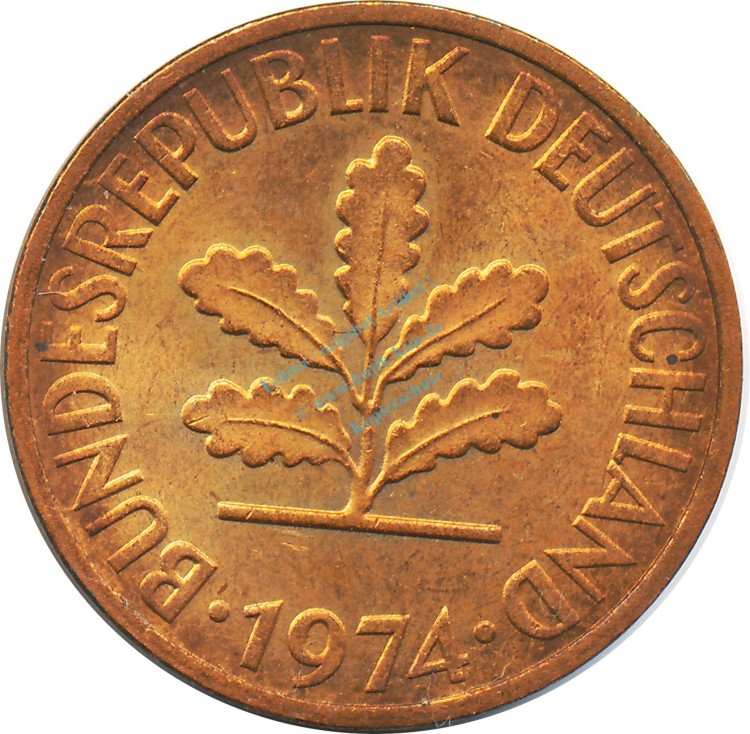 2 Pfennig Kursmmünze 1974 F -Bundesrepublik Deutschland- ss-vz , J.381 -0696-