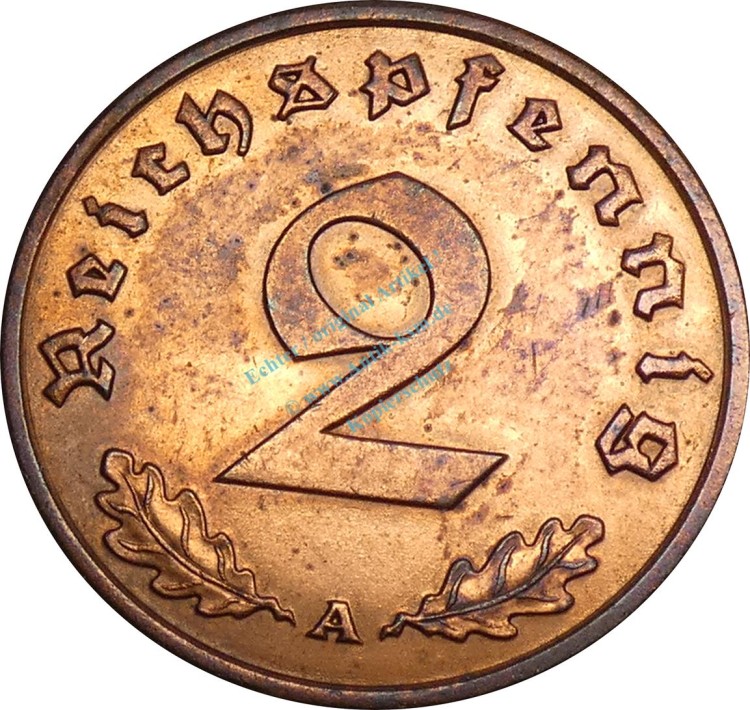 2 Reichspfennig Kursmünze 1937 A -Deutsches Reich- ss-vz , J.362 -0771-