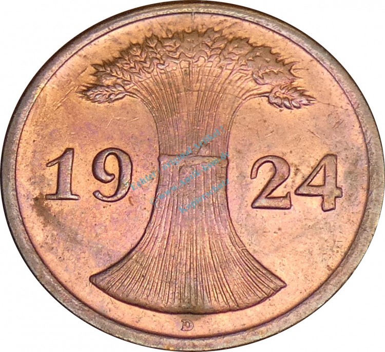 2 Rentenpfennig Kursmünze 1924 D -Deutsches Reich- ss-vz , J.307 -0765-