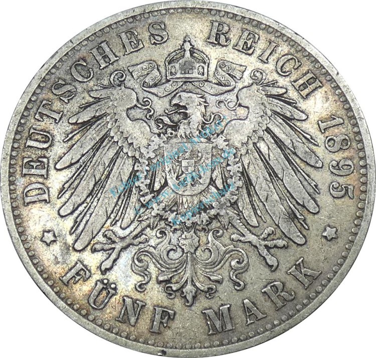 5 Mark Kursmünze 1895 -Wilhelm II König v. Württemberg- ss J.176 -0904-