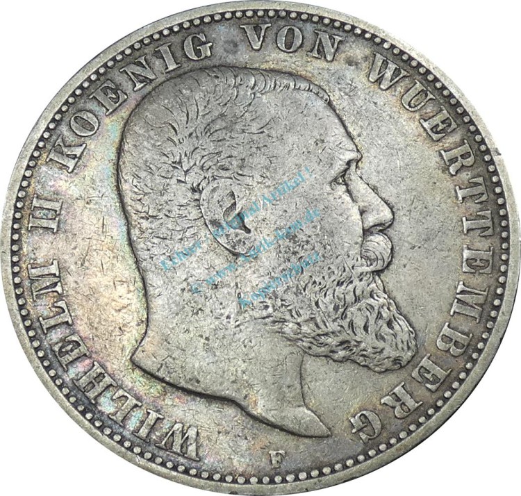 5 Mark Kursmünze 1895 -Wilhelm II König v. Württemberg- ss J.176 -0904-