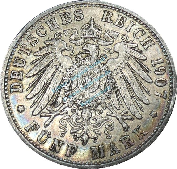 5 Mark Kursmünze 1907 -Friedrich Grosherzog von Baden- ss J.33 -0902-