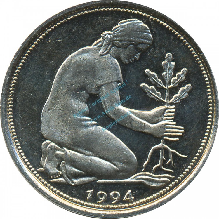 50 Pfennig Kursmmünze 1994 D -Bundesrepublik Deutschland- vz-stgl , J.384 -0688-