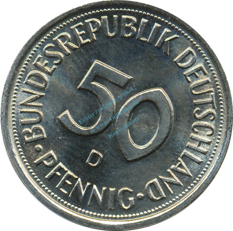 50 Pfennig Kursmmünze 1995 D -Bundesrepublik Deutschland- vz-stgl , J.384 -0689-