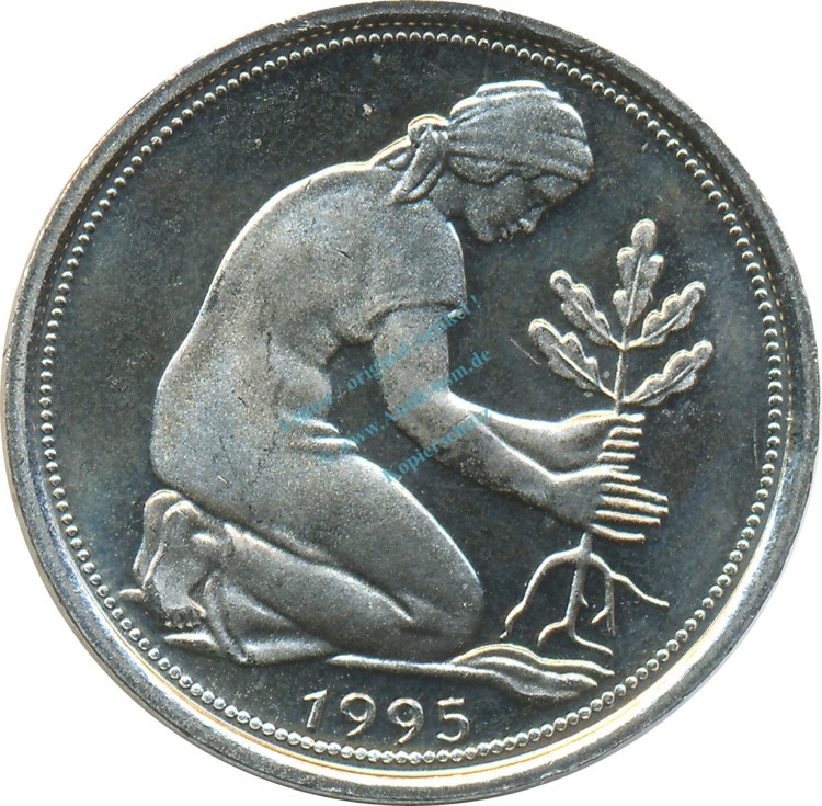 50 Pfennig Kursmmünze 1995 J -Bundesrepublik Deutschland- vz-stgl , J.384 -0690-