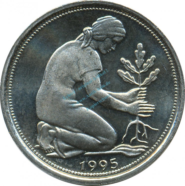 50 Pfennig Kursmmünze 1995 J -Bundesrepublik Deutschland- vz-stgl , J.384 -0687-