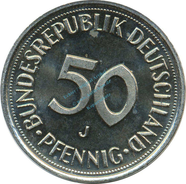 50 Pfennig Kursmmünze 1995 J -Bundesrepublik Deutschland- vz-stgl , J.384 -0687-