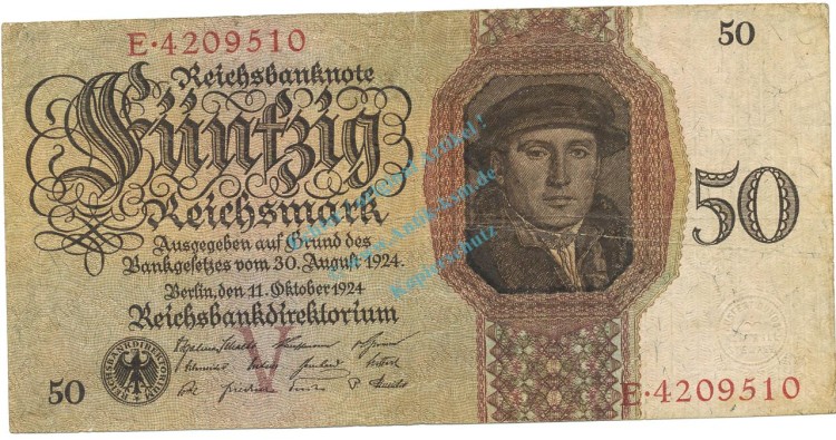50 Reichsmark Schein -V- 1924 gbr-. DEU.176, Ros.170, P.177 deutsche Reichsbank -1315-
