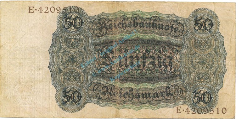 50 Reichsmark Schein -V- 1924 gbr-. DEU.176, Ros.170, P.177 deutsche Reichsbank -1315-