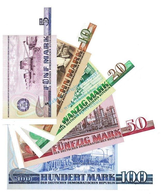 5 bis 100 Mark Set-DDR unc-kfr. DDR.21-25, Ros.359-363, P.28-31 , DDR -1310-