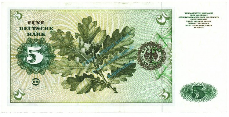 5 D-Mark Schein unc-kfr 1960 BRD-6, Ros.262, P.18 , Deutsche Bundesbank -1282-