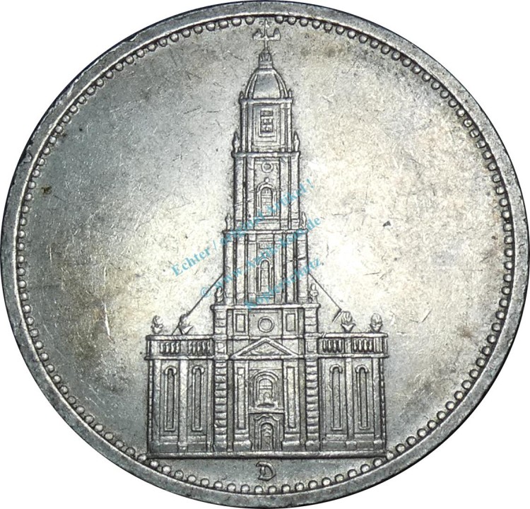 5 Mark Kursmünze -Kirche o.D.- 1935 D -deutsches Reich- ss-vz J.357 -0794-
