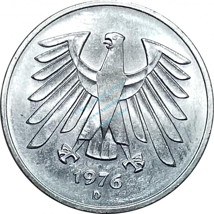 5 Mark Kursmmünze 1976 D -Bundesrepublik Deutschland- ss-vz , J.415 -0668