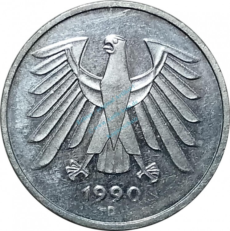 5 Mark Kursmmünze 1990 D -Bundesrepublik Deutschland- ss-vz , J.415 -0671-