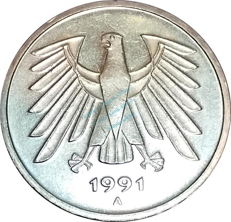 5 Mark Kursmmünze 1991 A -Bundesrepublik Deutschland- ss-vz , J.415 -0665-