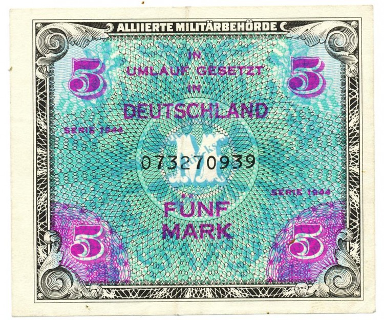 5 Mark Schein gbr. 1944 AMB-3.a, Ros.202, P.193 Alliierte Besatzung -1302-