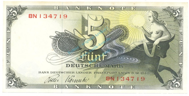 5 Mark Schein unc-kfr 1948 BRD-1, Ros.252, P.13 , Bank deutscher Länder -1286-