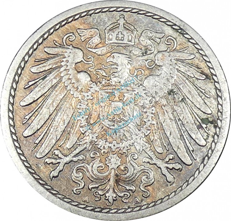 5 Pfennig Kursmünze -gr. Adler- 1890 A -deutsches Kaiserreich- ss-vz J.12 -0868-