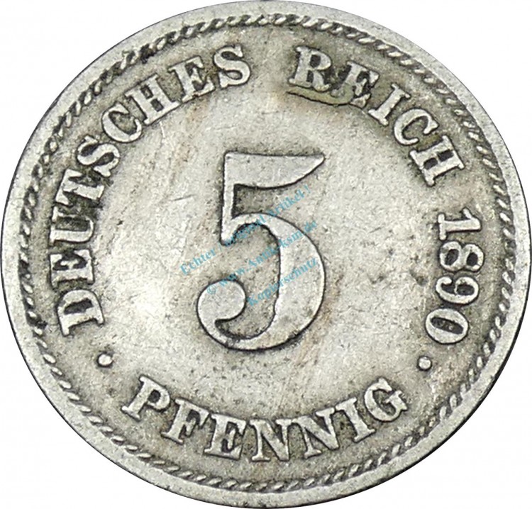 5 Pfennig Kursmünze -gr. Adler- 1890 E -deutsches Kaiserreich- ss-vz J.12 -0869-
