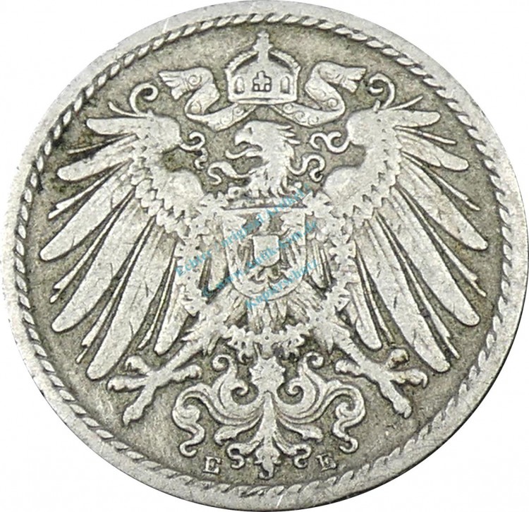 5 Pfennig Kursmünze -gr. Adler- 1890 E -deutsches Kaiserreich- ss-vz J.12 -0869-